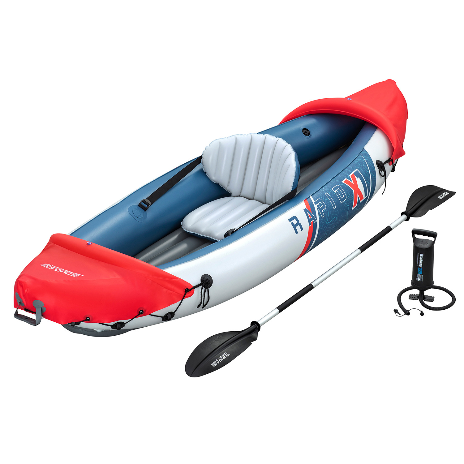 Байдарка одноместная с веслами и насосом Rapid X1 290х91см, Bestway 65176